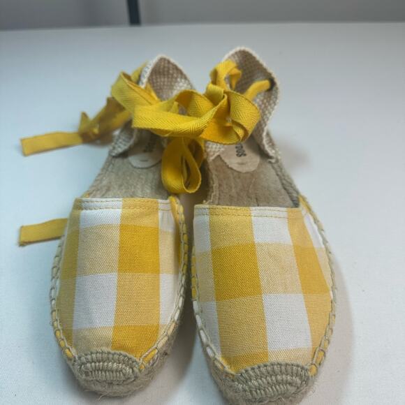Soludos | Lauren Espadrilles Plaid Marigold Ankle Wrap Ties Jute NWOB - Picture 9 of 10